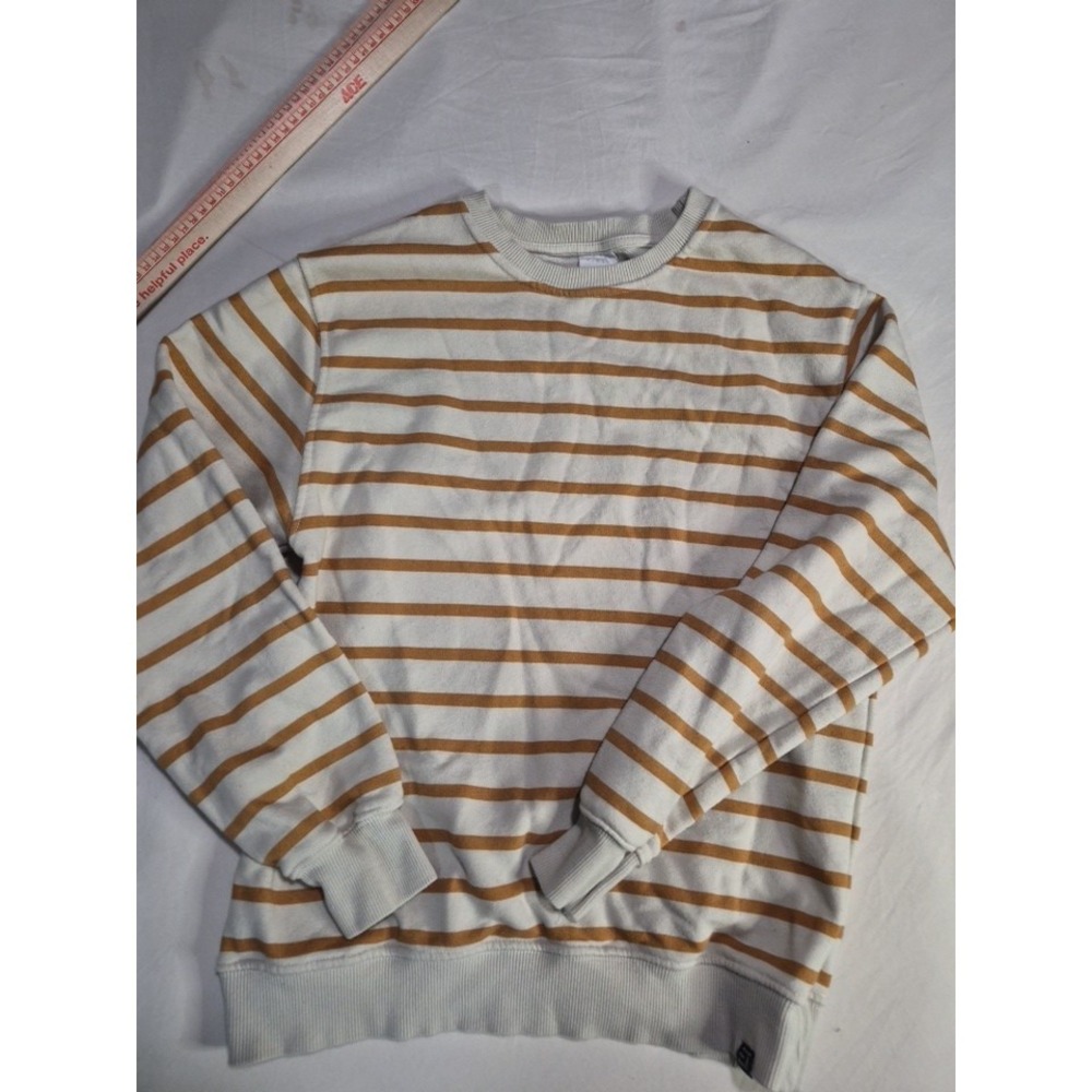 zara girls 13-14 Crewneck Mustard Strip Pullover Sweatshirt